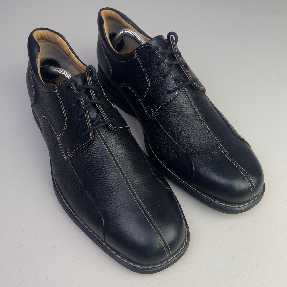 Johnston & Murphy Oxford Dress Shoes Mens 12 Black Leather Bicycle Toe 20-7222